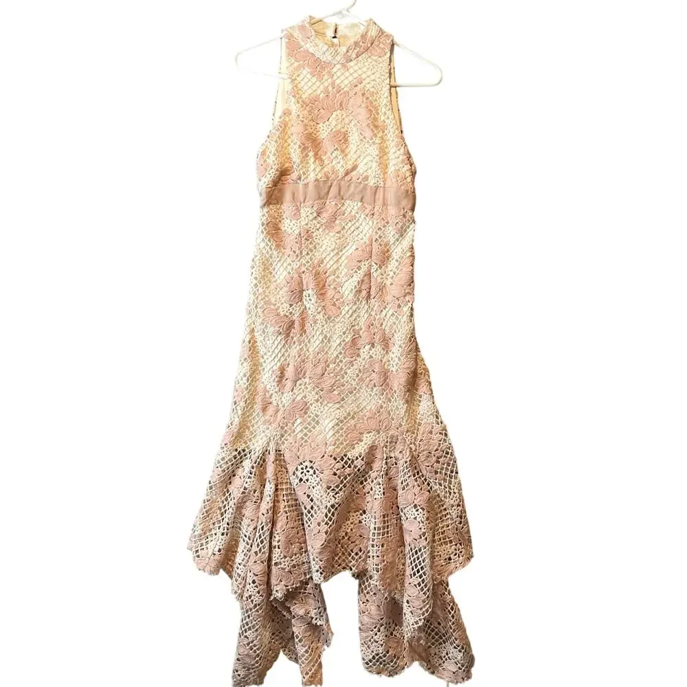 Keepsake Women's No Air Crochet Lace‎ Midi Dress  Ivory Blush Pink Floral 4 New